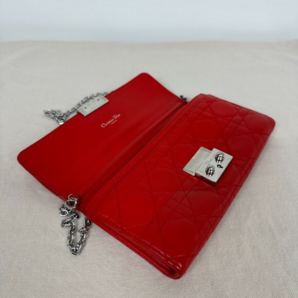 Dior, Miss Dior Orange Quilted Leather Wallet on Chain - Picture 7 of 14